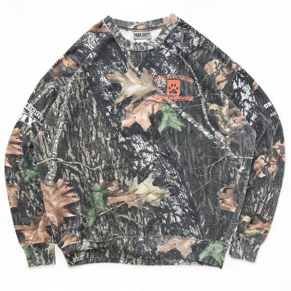 Vintage Jerzees Outdoors BreakUp Camo Predator Tree Service Crewneck Sweatshirt - Picture 1 of 15